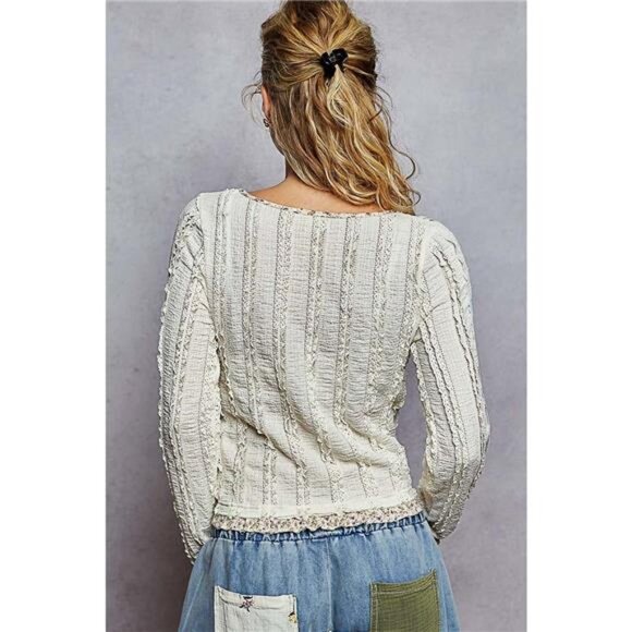 POL Texture Long Sleeve Blouse with Floral Ruffled - Picture 11 of 12